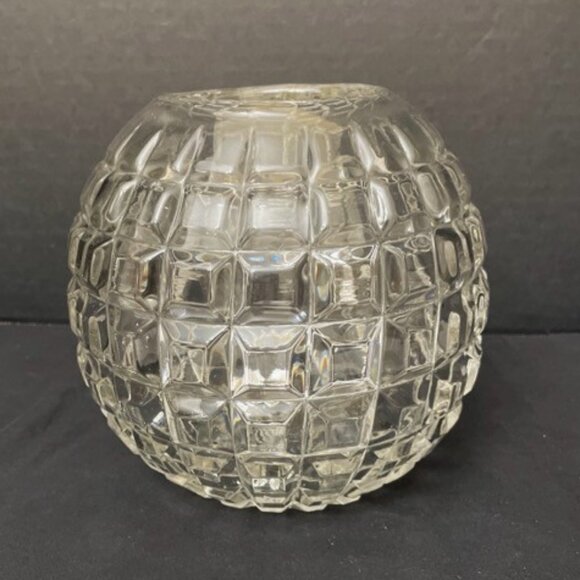 Vtg Duncan Miller Clear Glass Bowl Vase Candle Holder Cube Block Beveled Buttons - Picture 2 of 7